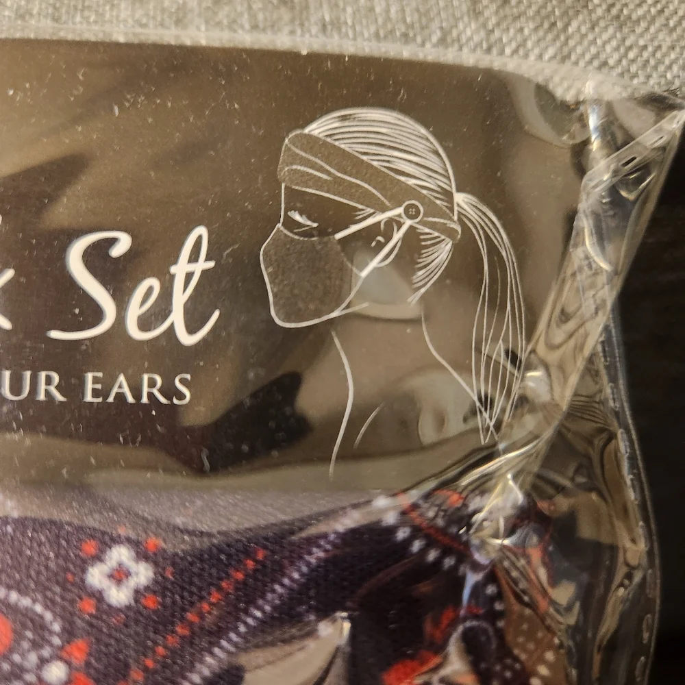 🔥 Face Mask and Headband Set Matching Paisley Deep Purple 2 Buttons